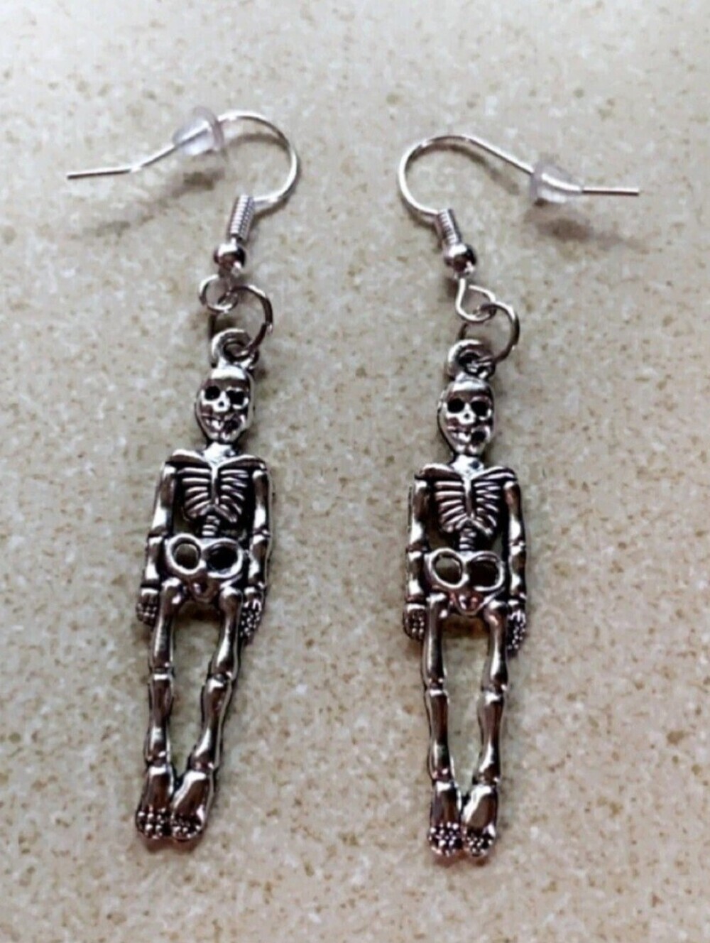 Silver Skeleton Dangle Earrings - Halloween Style
